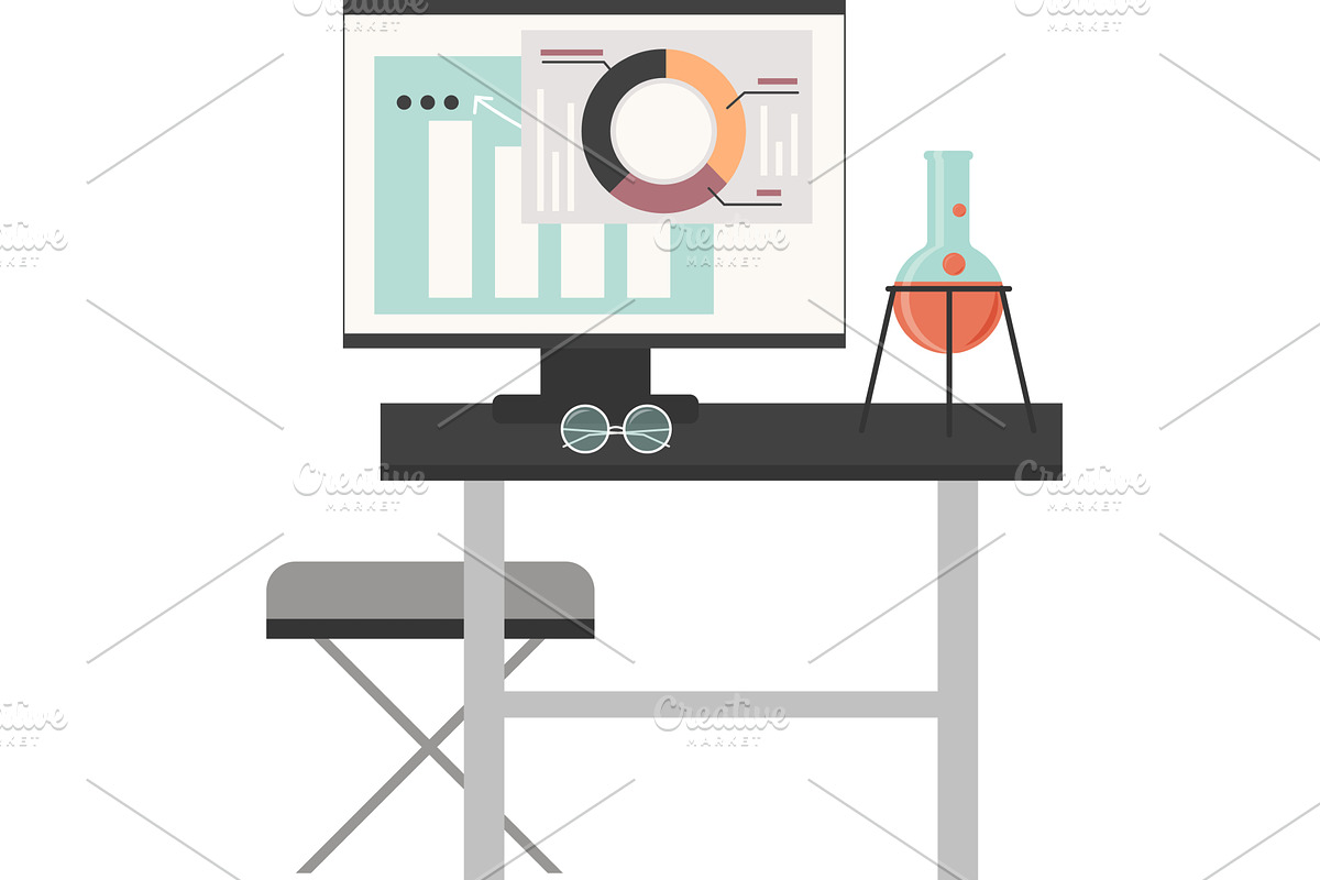Scientist office with computer, a Technology Illustration by Sky Pics Studio
