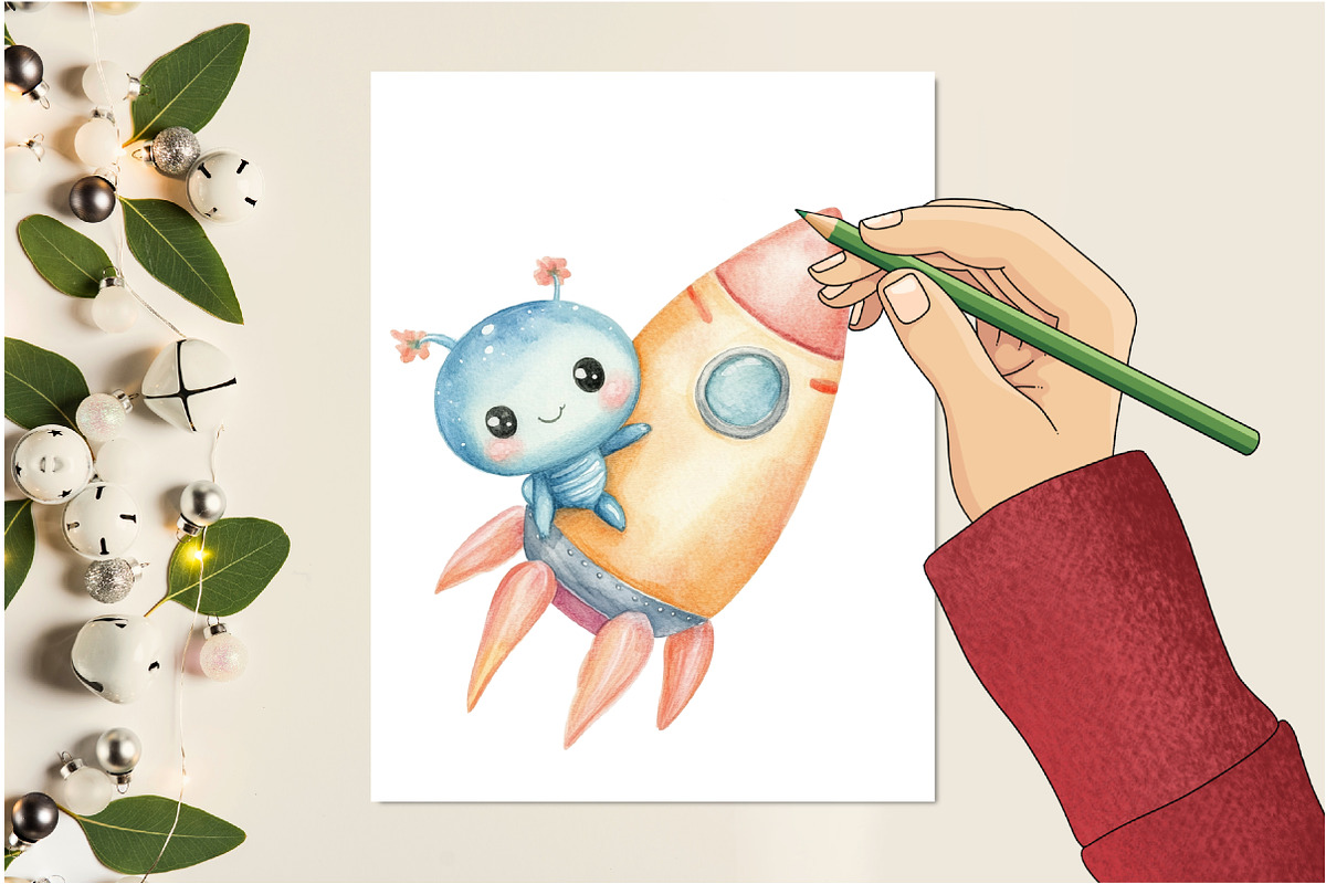 Kawaii Alien Clipart, an Illustration by Design Market (Photo 5 of 5)