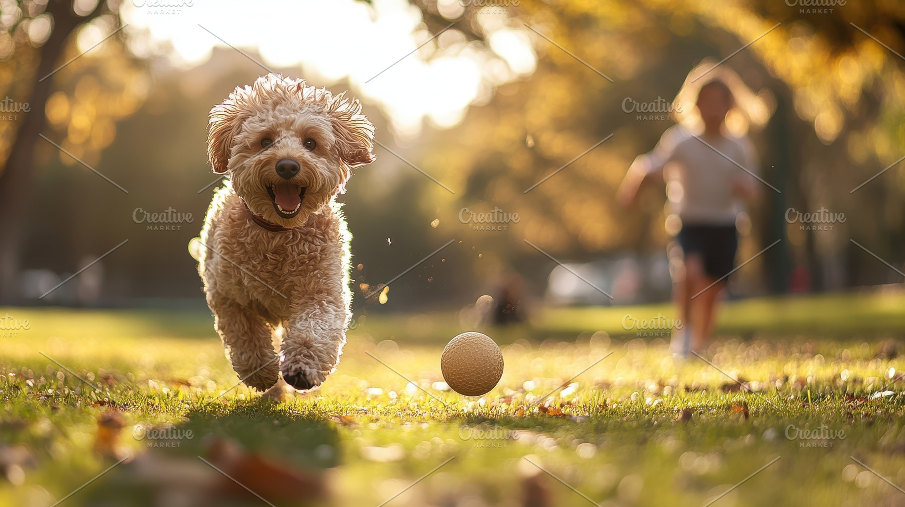 Joyful dog runs in the park with bal, an Animal Photo by Pixeness Studio