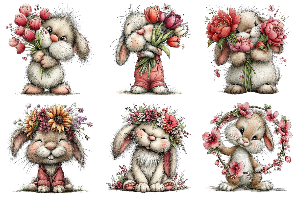 Whimsical Floral Bunny Clipart, an Illustration by Libby Wishes (Photo 3 of 4)