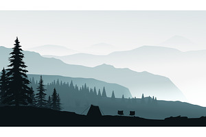 a morning camping in misty mountain, an Animal Illustration by IfH