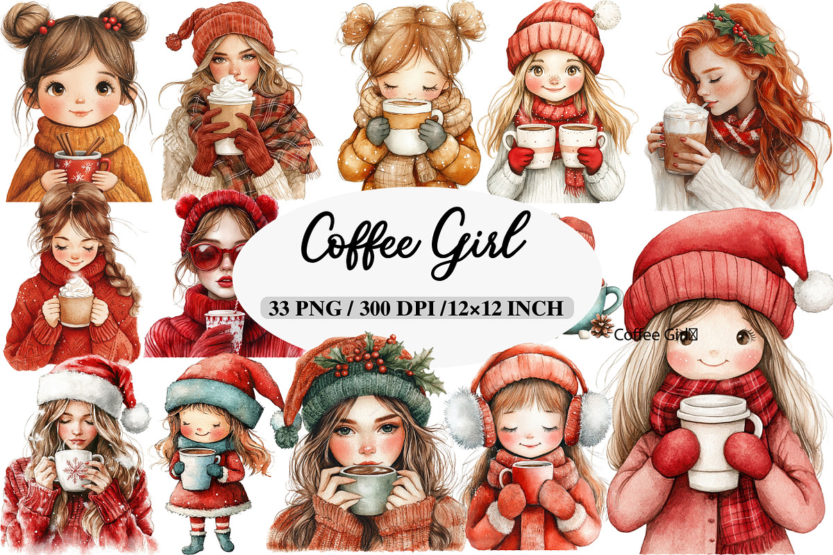 Christmas Coffee Girl Clipart, an Illustration by Daily.Designs (Photo 1 of 5)