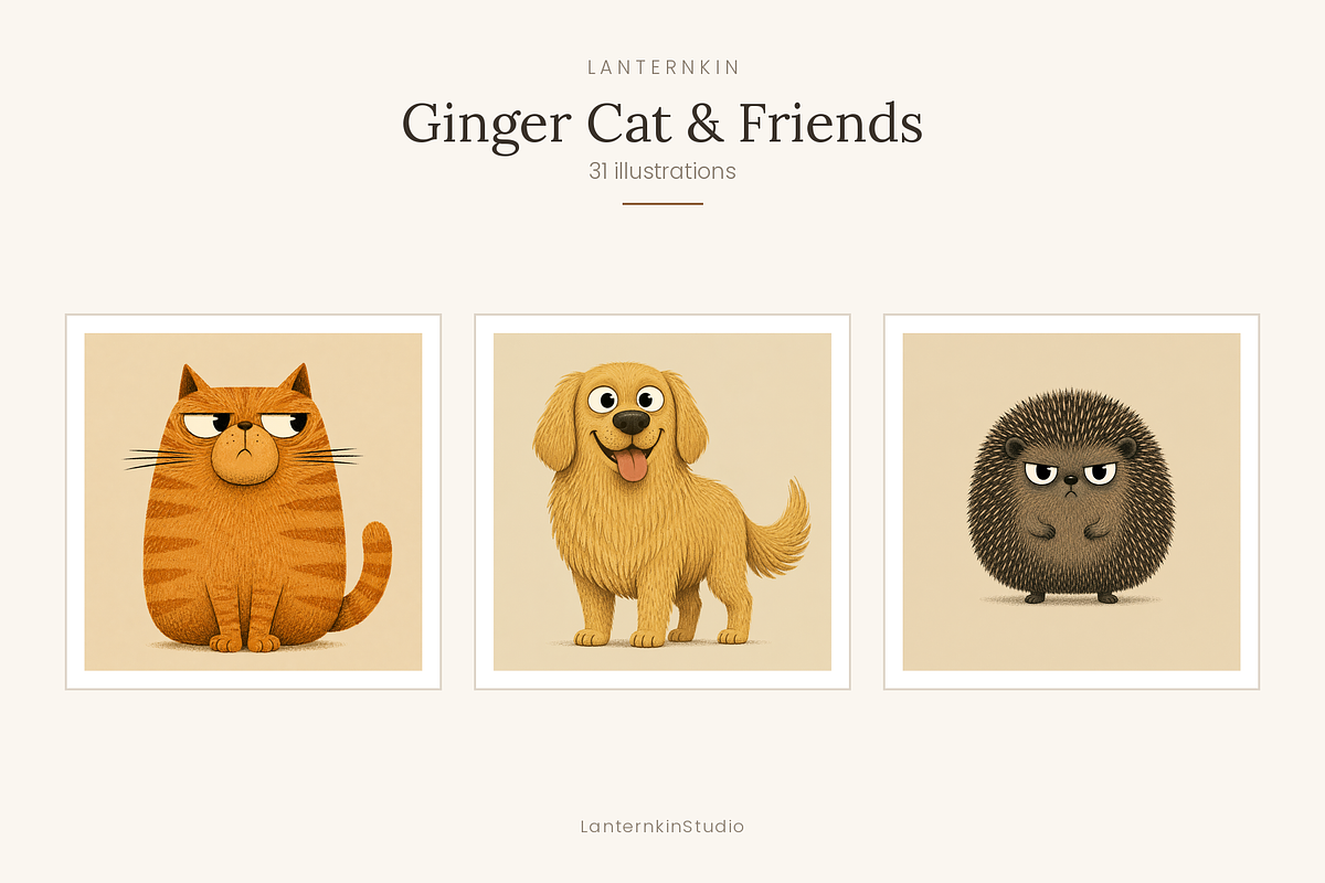 Ginger Cat & Friends Clip Art, an Animal Illustration by LanternkinStudio (Photo 1 of 15)