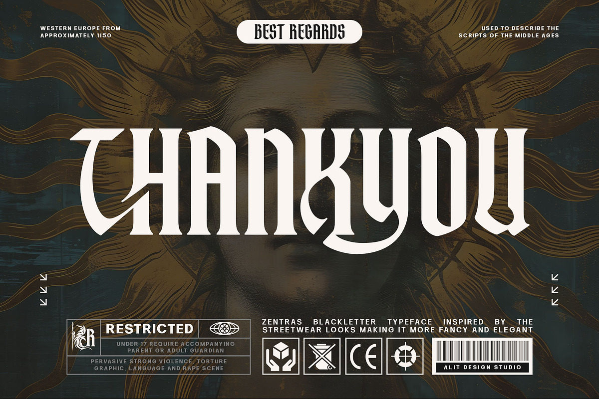 Zentras Typeface, a Blackletter Font by alit design (Photo 17 of 17)