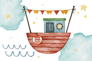 Watercolor Boat seamless patterns., a Decorative Illustration by Kira Konoshenko (Thumbnail 8 of 16)