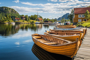 Peaceful harbor with wooden boats, a Photo by Pavel_design