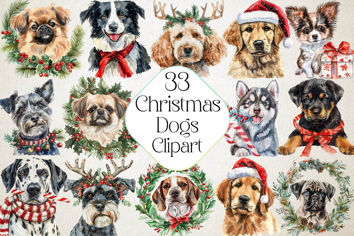 Christmas Dogs Clipart, an Illustration by DreamPrint404 (Photo 1 of 7)