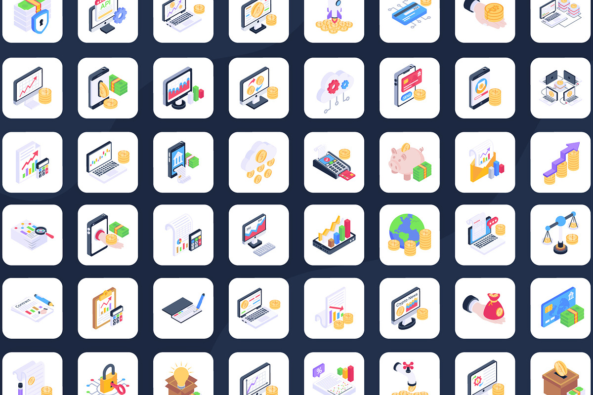 100 Fintech isometric icons, an Outline Icon by Brickclay (Photo 4 of 6)