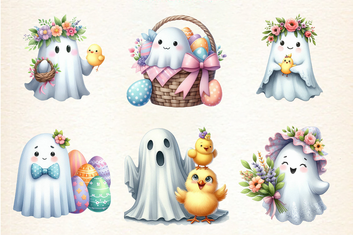 Cute Easter Ghost Clipart, an Illustration by DreamArtGraphic (Photo 3 of 4)