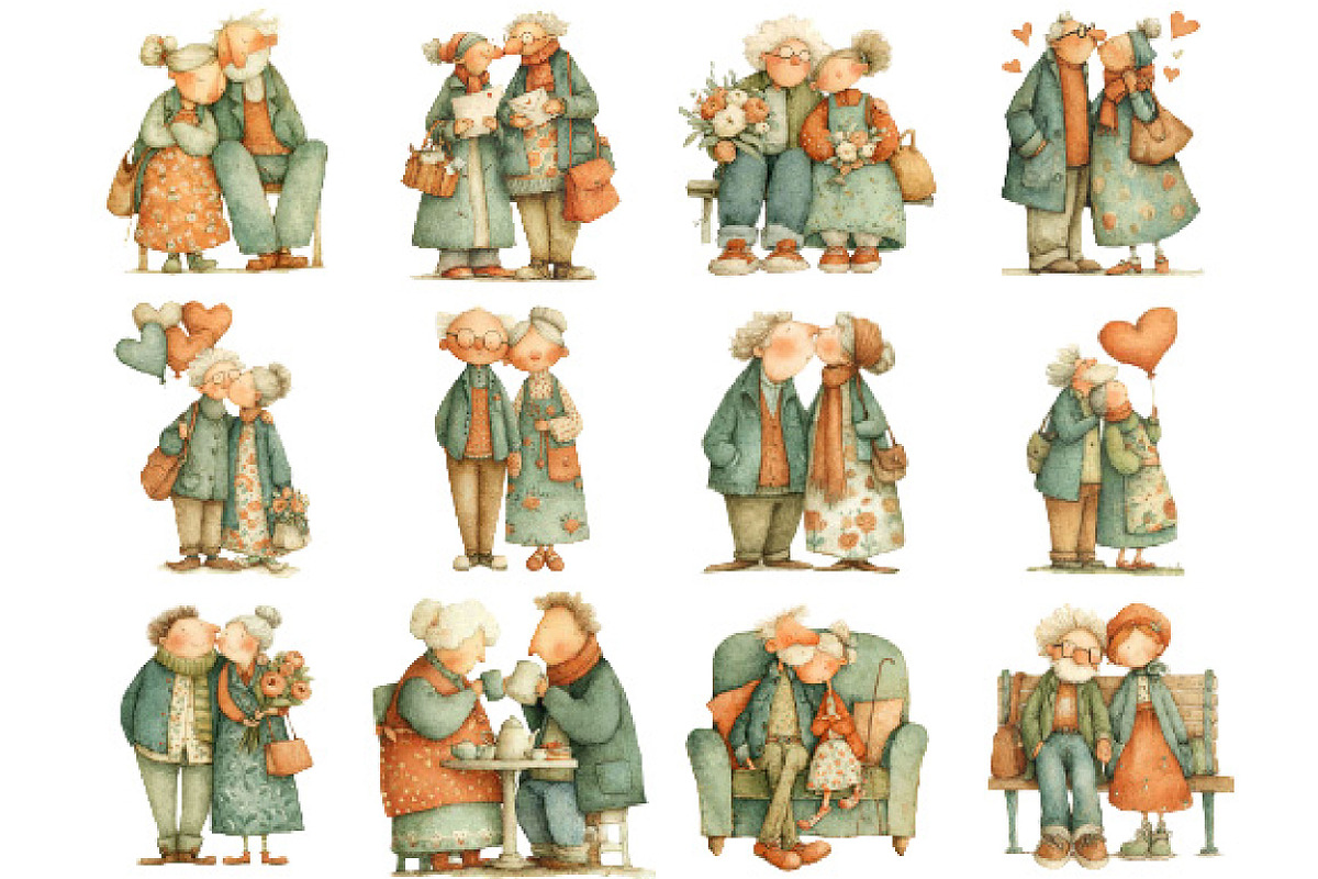Romantic Elderly Couple Bundle, an Illustration by Designking (Photo 2 of 5)