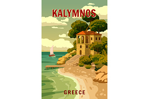 Poster Travel Greece island Kalymnos, an Illustration by Vector_Up