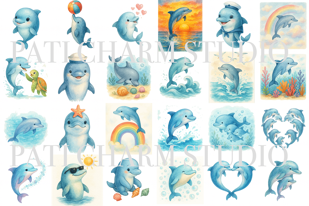 27 Dolphin Clipart, an Animal Illustration by Pati Charm Studio (Photo 2 of 8)