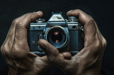 An experienced photographer holds a, a Photo by Tanuart