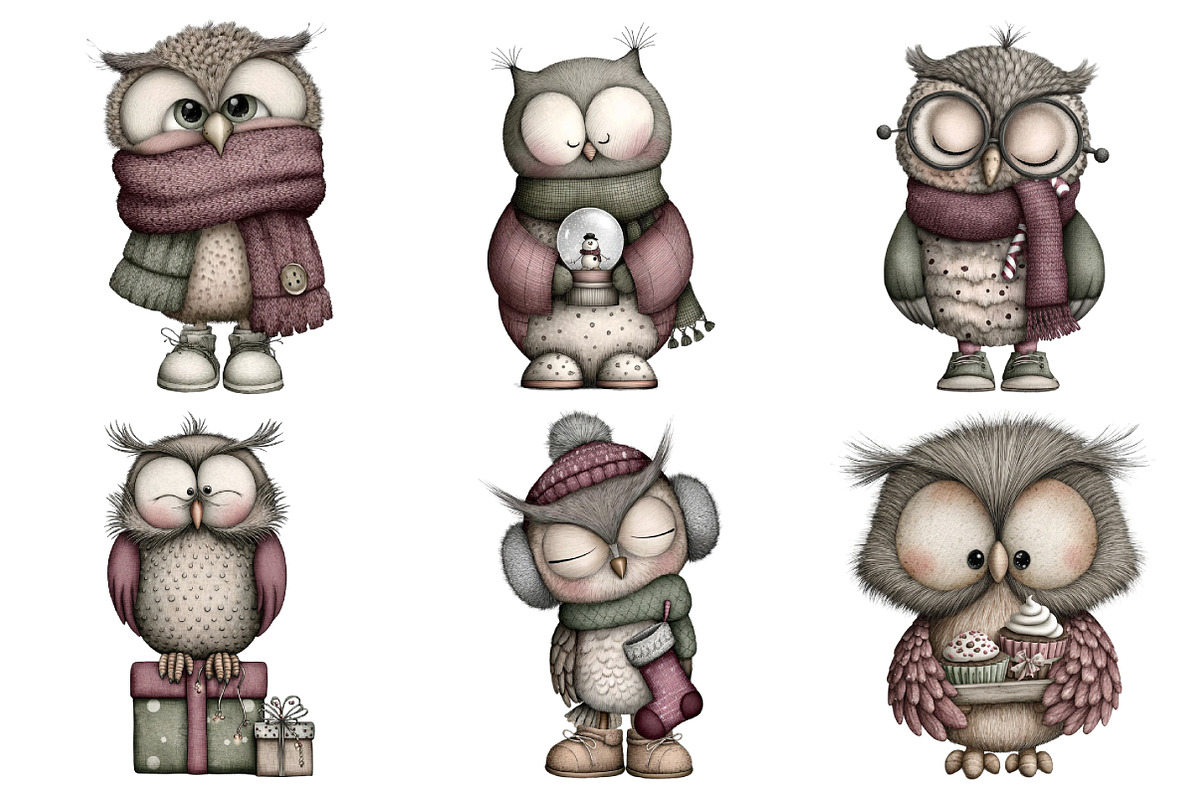 Whimsical Christmas Owl Clipart, an Illustration by Daily.Designs (Photo 3 of 5)
