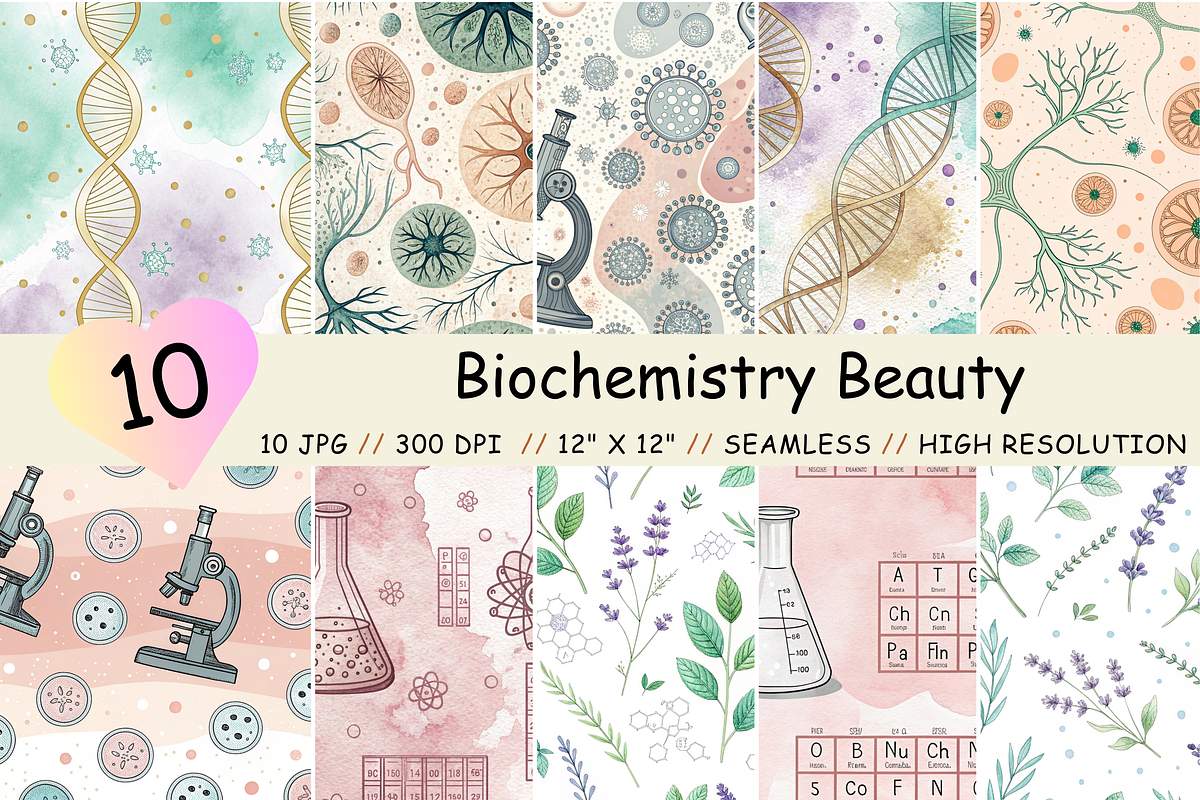 Biochemistry Beauty Digital Paper, a Pattern Graphic by FloridPrintables (Photo 1 of 14)