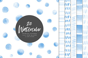 20 Watercolor Patterns Blue, a Pattern Graphic by DESIGN BY nube