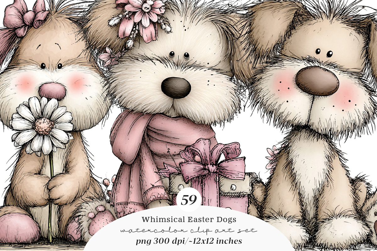 Whimsical easter dogs clipart, an Illustration by SinaCreation (Photo 1 of 11)