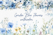 Watercolor Blue Garden flowers Png, a Decorative Illustration by LeCoqDesign (Thumbnail 1 of 5)