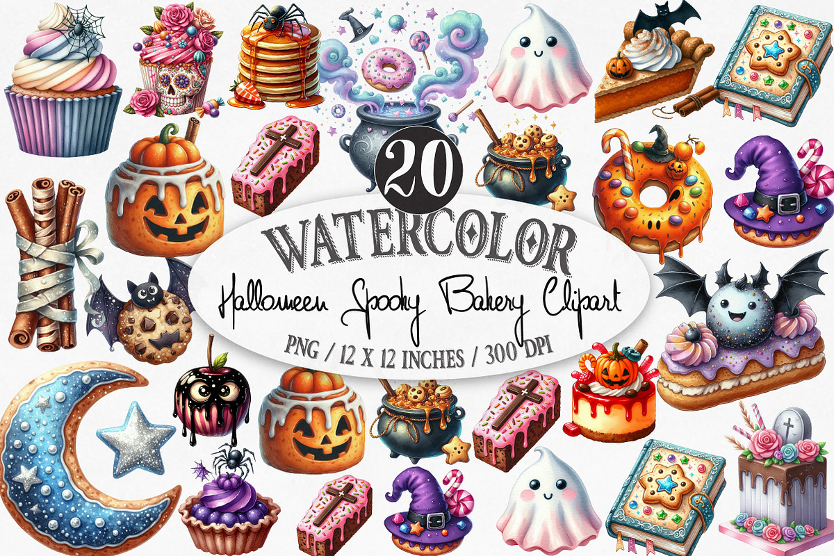 Watercolor Halloween Spooky Bakery, an Illustration by Designking (Photo 1 of 4)