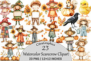 Watercolor Scarecrow Clipart Set, an Illustration by CitraGraphics (Thumbnail 1 of 5)