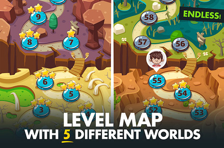 Game Level Map with 5 Worlds