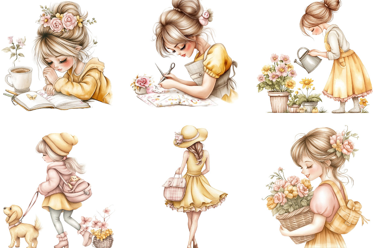 Watercolor Messy Bun Mom Clipart, an Illustration by Designking (Photo 2 of 4)