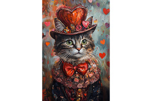 Tabby Cat in Heart Hat Valentine Art, an Animal Illustration by Art Paradise Studios