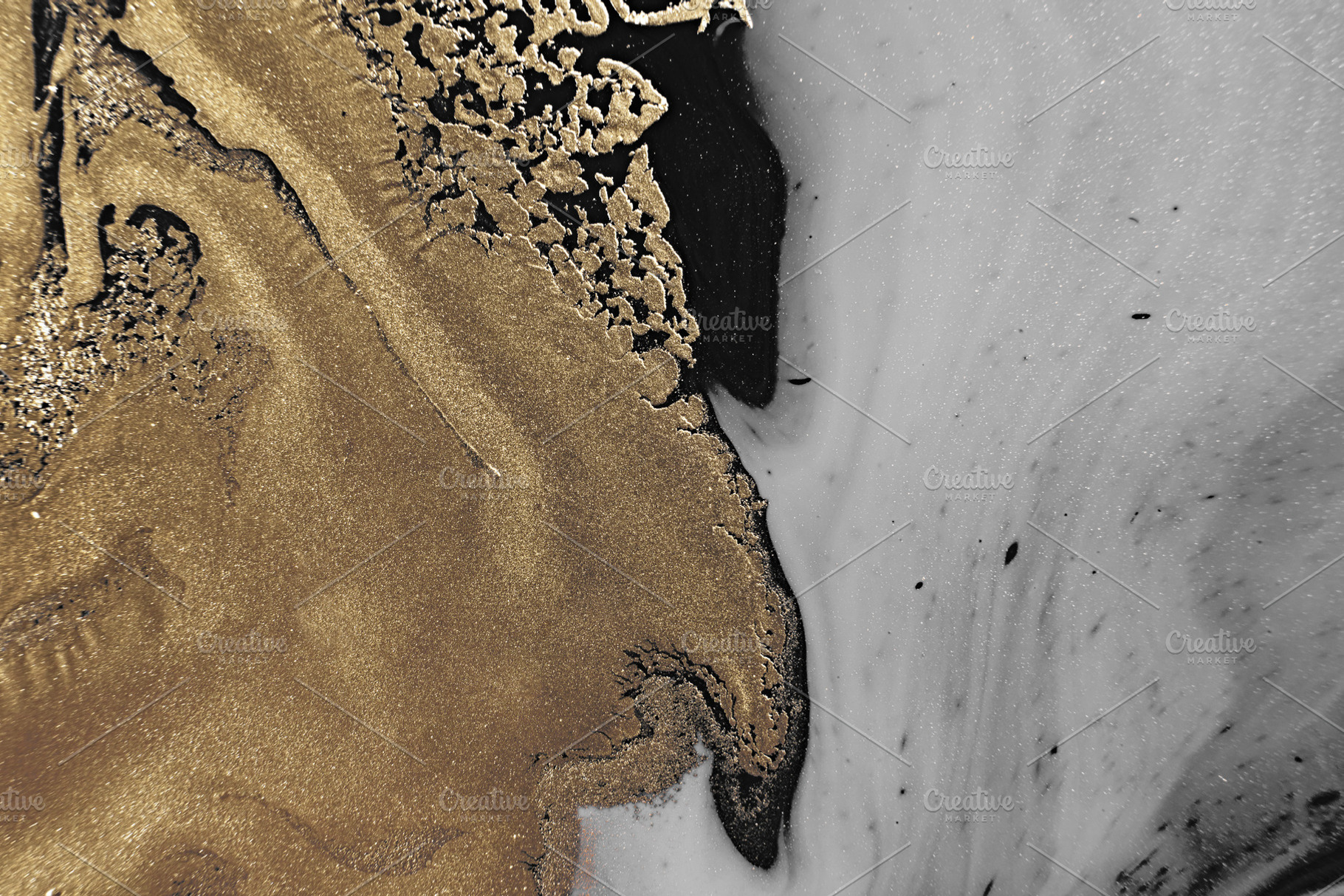 Fluid Art. Metallic gold and gray abstract waves. Marble effect background or t, an Abstract Photo by colnihko