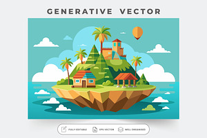 A vibrant island features tropical t, a Graphic by SouravDesign