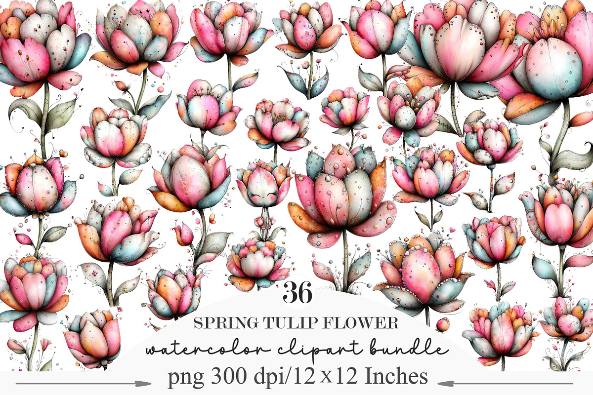 Whimsical Spring Tulip Flower Clipar, an Illustration by Designking (Photo 1 of 5)