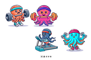 Cartoon Octopus Exercising, a Sport Illustration by Stock Shape