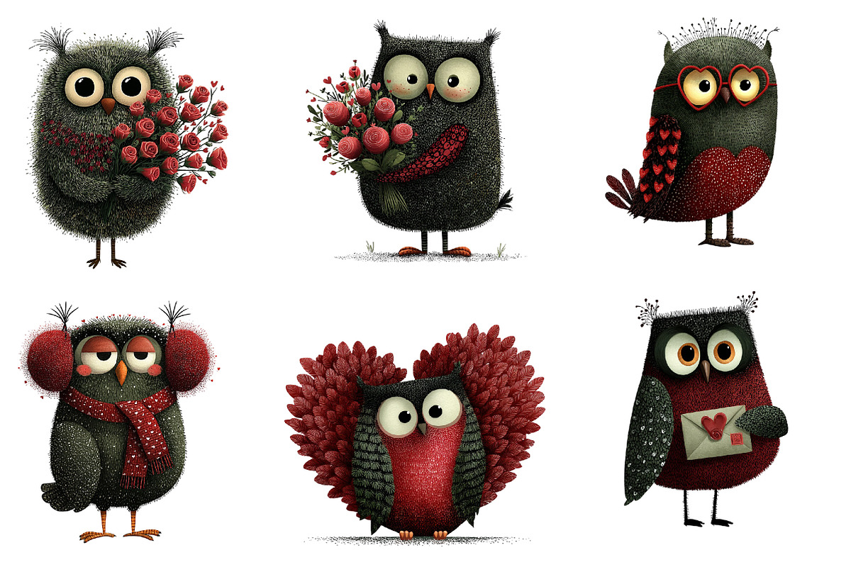 Whimsical valentine Owl Clipart, an Illustration by Dream Creation (Photo 5 of 8)