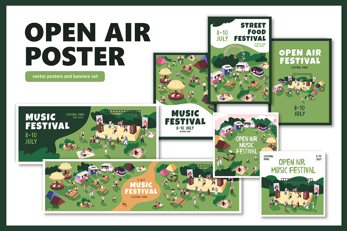 Open-air fest posters + banners set, a Background Graphic by PaperTrident (Photo 1 of 9)