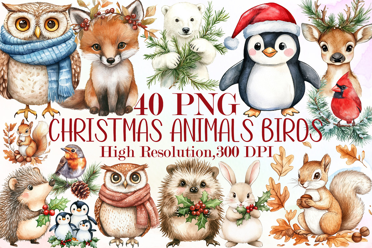 Winter Christmas Animals Birds Leave, an Illustration by Sublimation Artist (Photo 1 of 6)