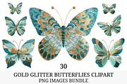 Gold Glitter Butterflies Clipart, an Illustration by Craft Nest (Thumbnail 1 of 7)