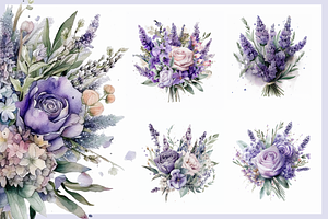 Watercolor Lavender Clipart.