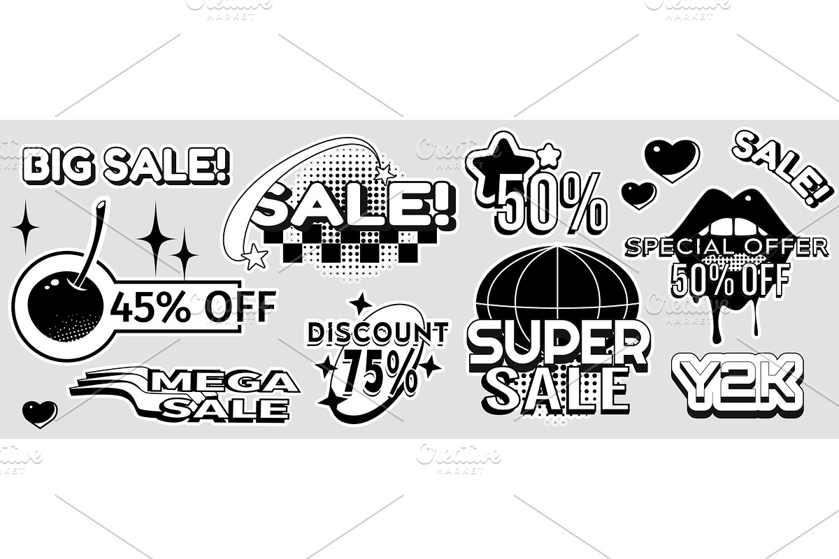 Y2K retro sale stickers with, a Finance Illustration by art PVP - market