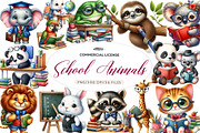 Cute Funny School Animals clipart, an Illustration by CreationArt (Thumbnail 1 of 7)