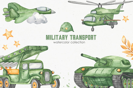 Military transport watercolor, a Transportation Illustration by Marina Ermakova
