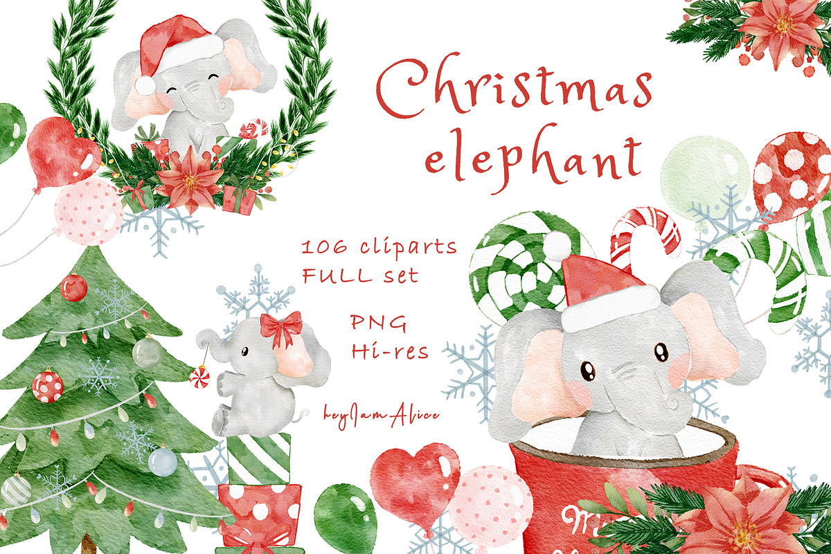 Christmas baby elephant, an Animal Illustration by heyiamalice (Photo 1 of 12)