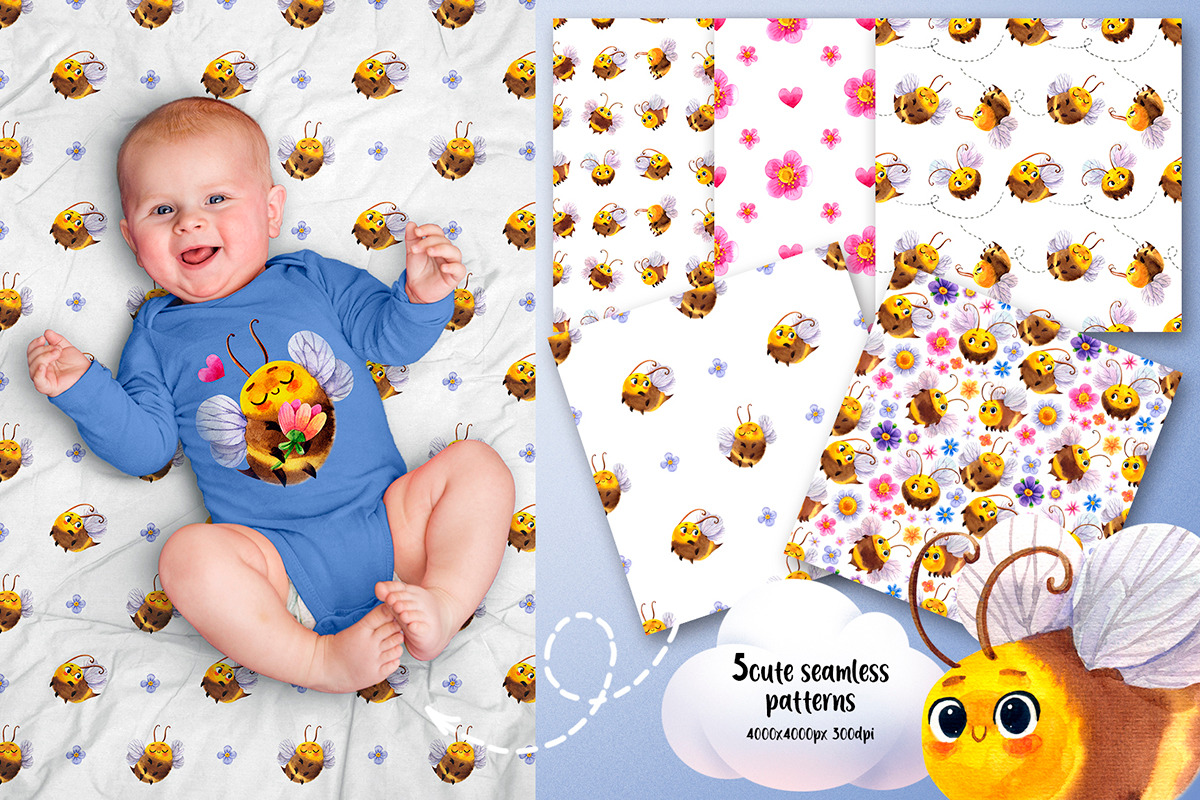 Watercolor Cute Bees, an Animal Illustration by KatBranchArt (Photo 4 of 5)