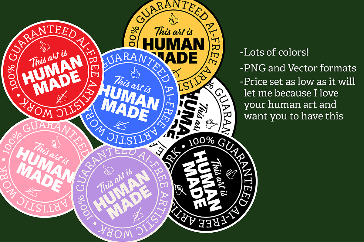 Human-Made Badge for Human Artists, a Decorative Illustration by Alexandra Tinsley (Photo 2 of 3)
