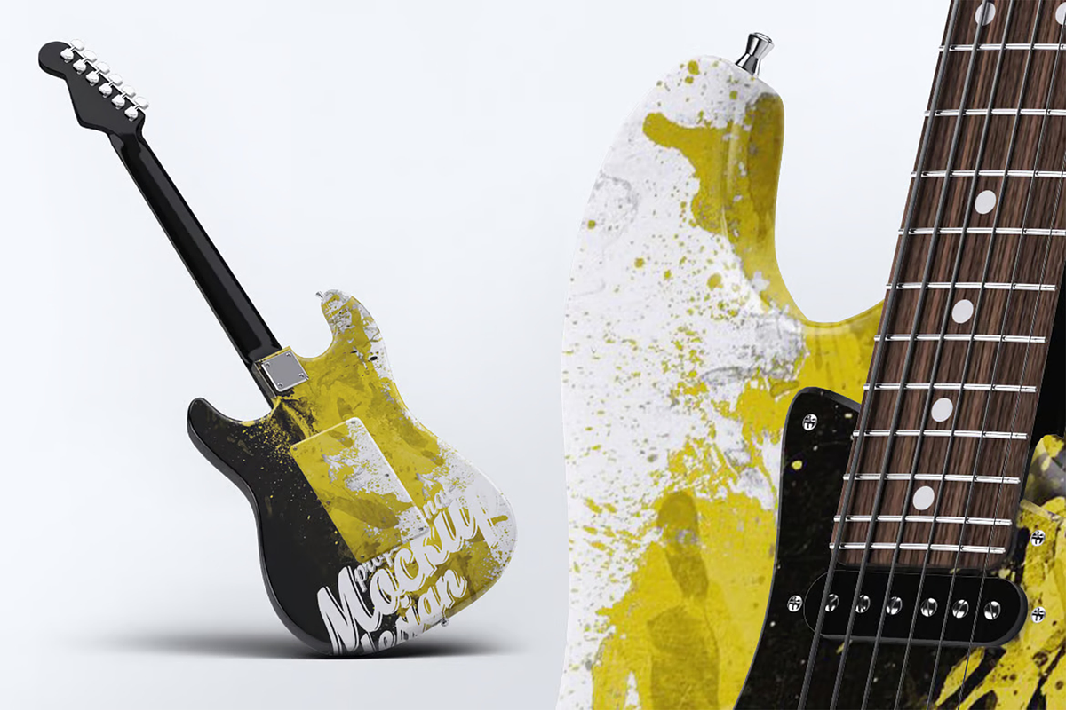Electric Guitar Mock-Up, a Product Mockup by DesignRushMarket (Photo 4 of 4)