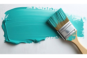 Turquoise paint stroke applied with, a Background Photo by Igor Tichonow