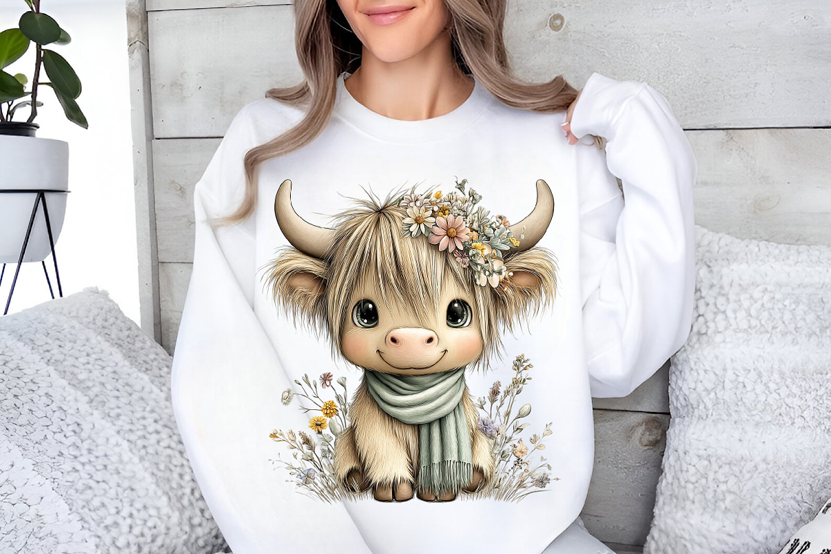 Watercolor Summer Highland Cow Clipa, an Illustration by GatewayDesign (Photo 5 of 6)