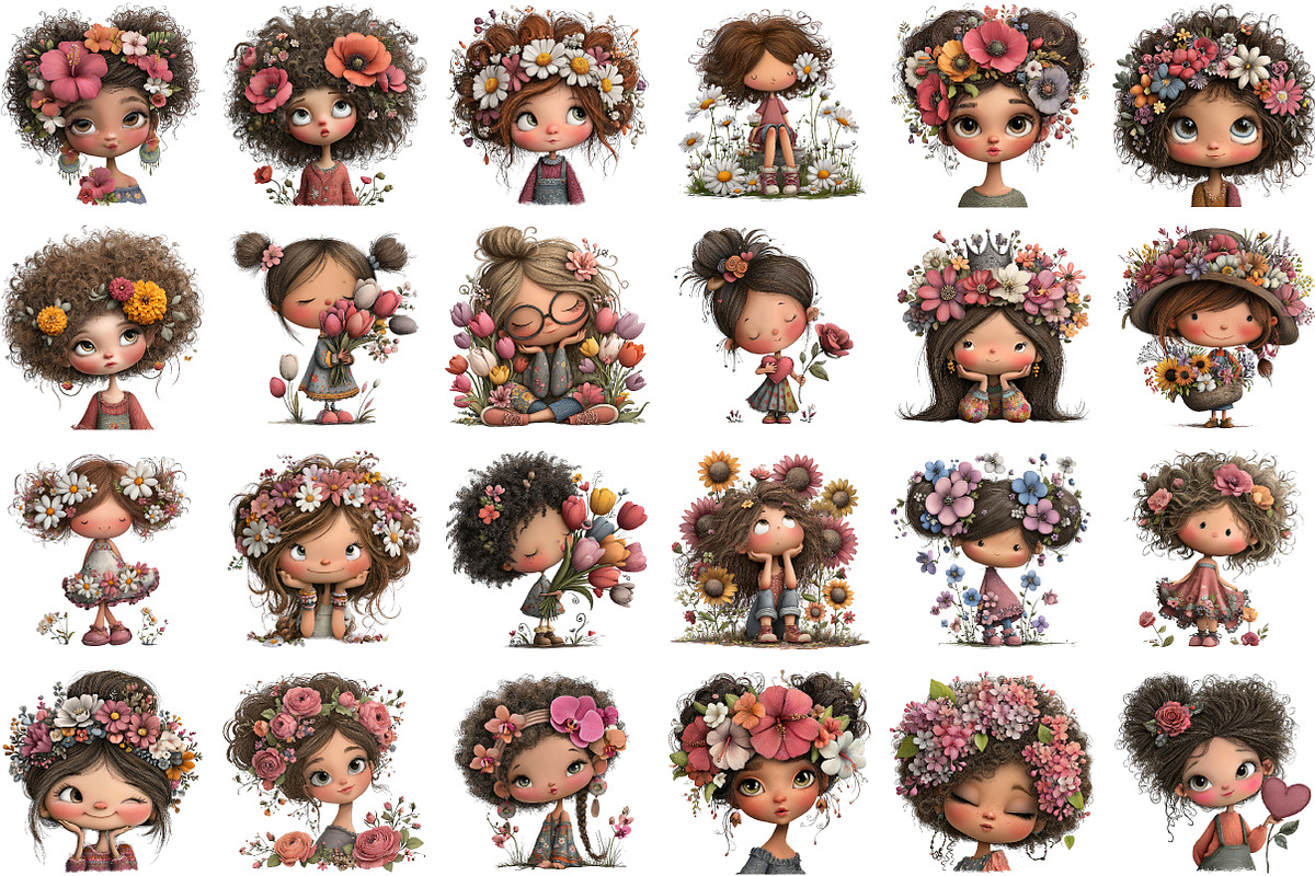 Flowers and Girls Clipart Bundle, an Illustration by Sublimation Artist (Photo 2 of 6)