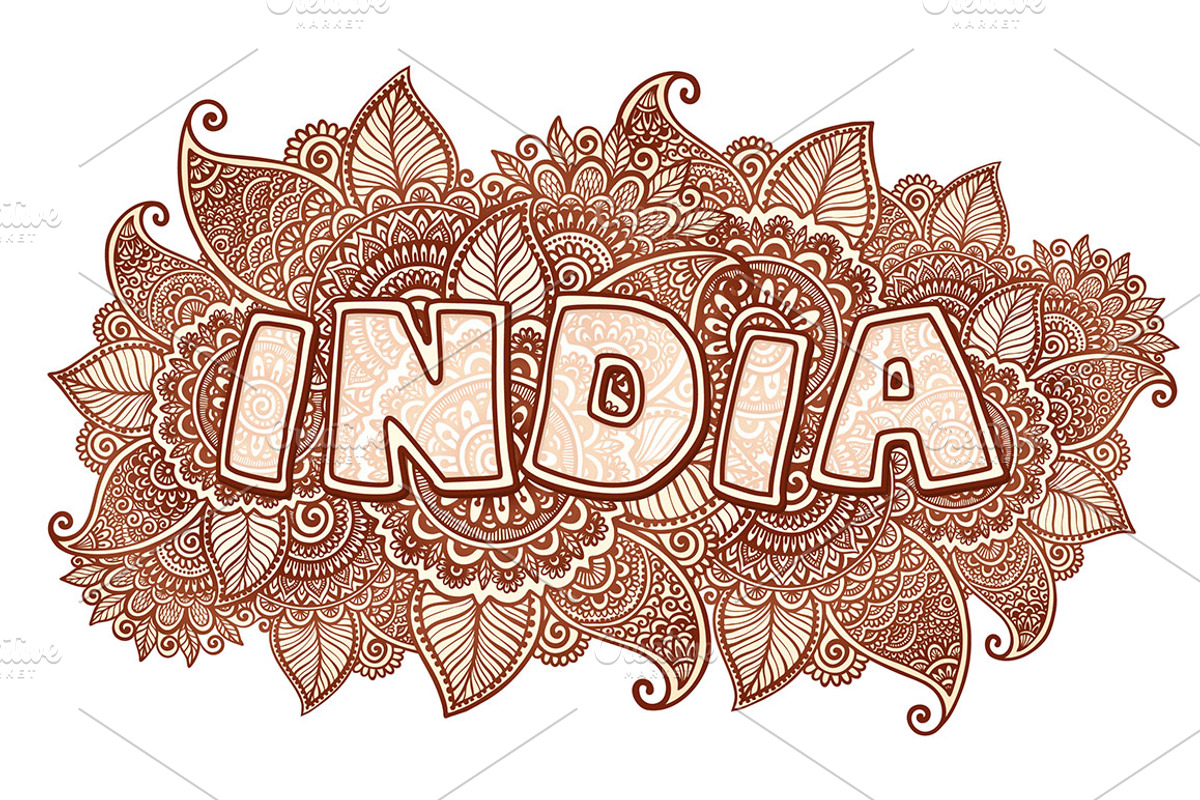 India sign in henna tattoo style, a Decorative Illustration by Art of Sun (Photo 1 of 2)