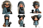 Quirky girl with cat Clipart, an Illustration by DreamArtGraphic (Thumbnail 2 of 4)