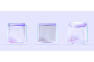 3d Set Of Iridescent Empty Glass Jar