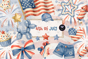 4th of July Watercolor Clipart, an Education Illustration by BigCakeBee